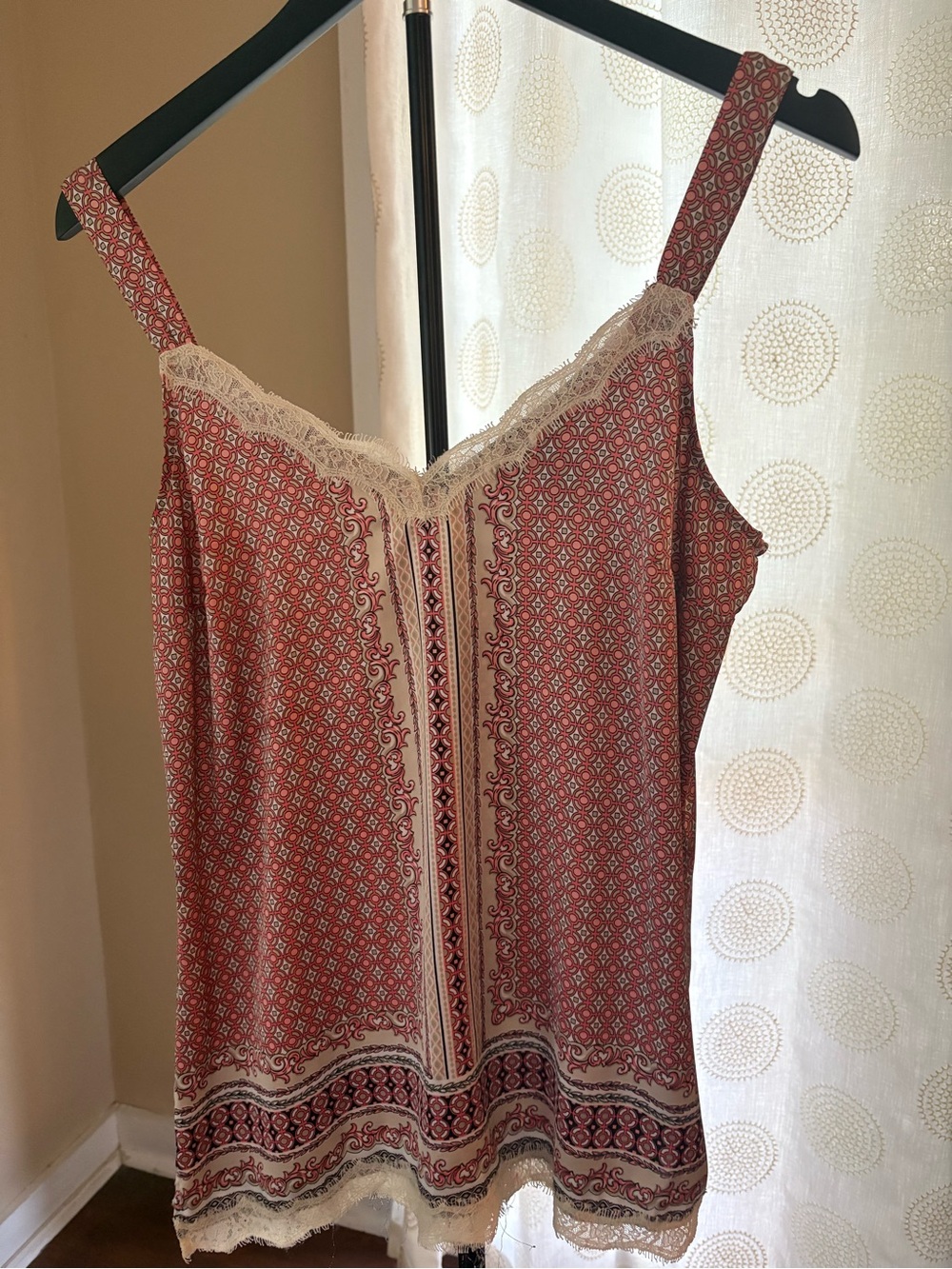 White House Black Market Red Printed Lace-Trim Camisole